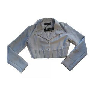 Maniere De Voir Light Blue Cropped Corset Waist Blazer Jacket Size 10 NEW